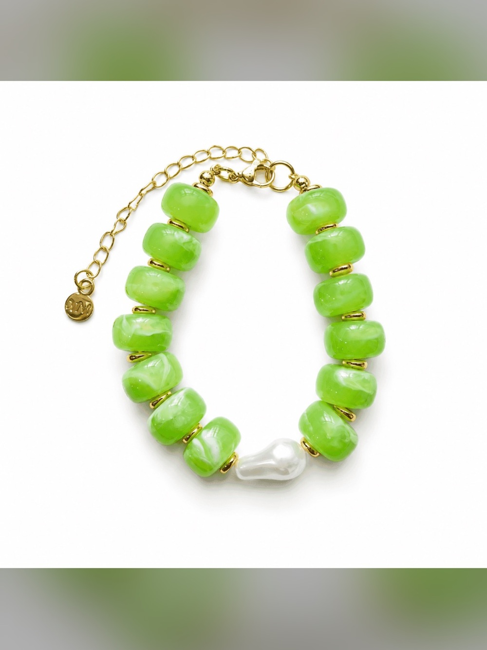 Mayamar Lime Green Bead Bracelet with Pearl Accent(nwt)